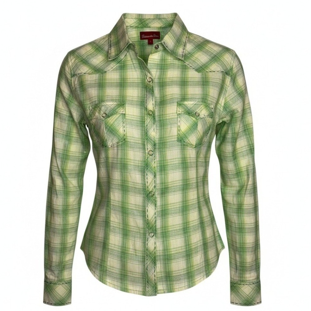Panhandle Slim Green Cowgirl Core Plaid Western Snap Shirt Metallic Womens M - Picture 1 of 13